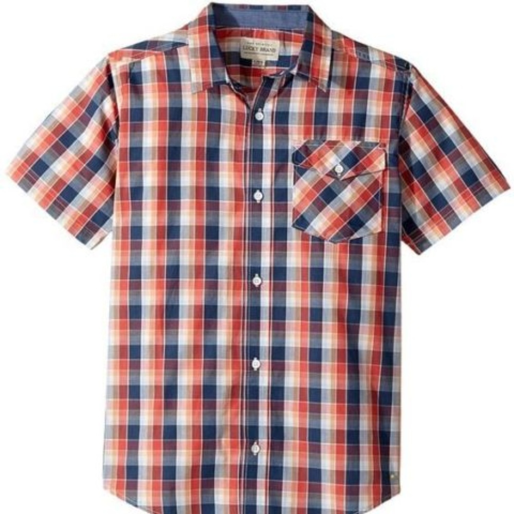 Lucky Brand Boys Plaid Short Sleeve Button Down Shirt‎ size 14 Casual NWT